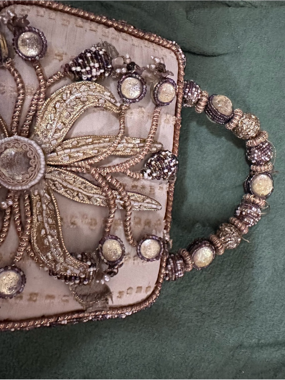 Embellished Beaded Evening Tote in Gold and Cream